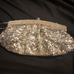 Glamorous Silver Sequin Evening Clutch